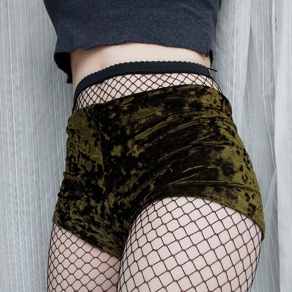 Green velvet/velour shorts